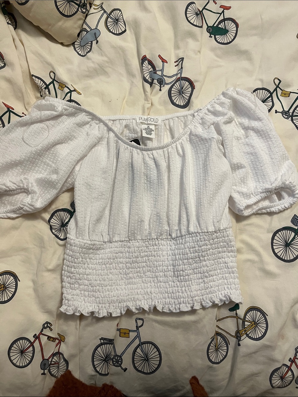 7/$20 Planet Gold White Smocked Peasant Top — Women's Off-Shoulder Blouse 7/$20